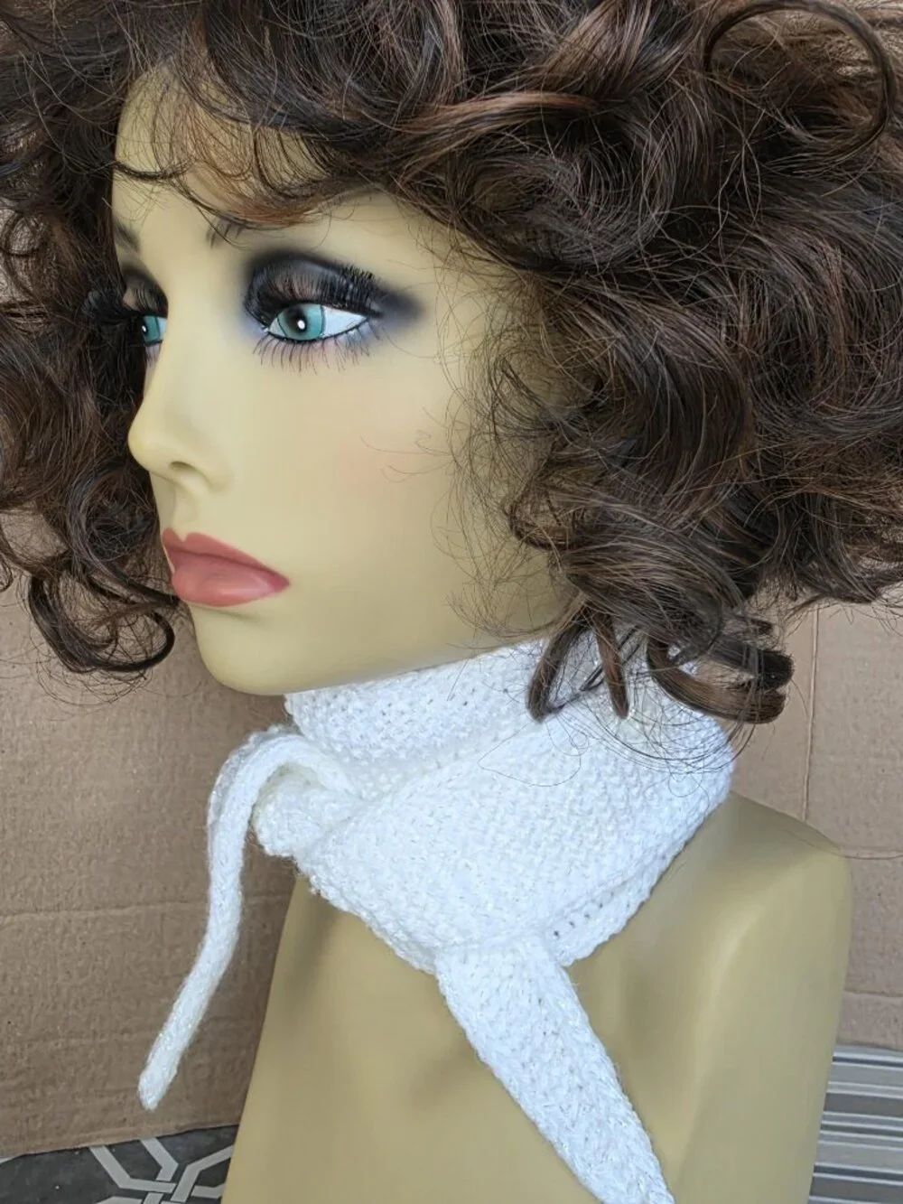 Sophie Scarf Classic Design Small Double Wrap Handmade Knitted Acrylic White